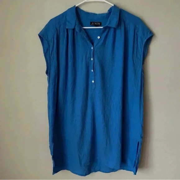 J. Crew Gauze Royal Blue Cover Up Mini Short Sleeve T-Shirt Dress Women’s Small - Picture 2 of 6